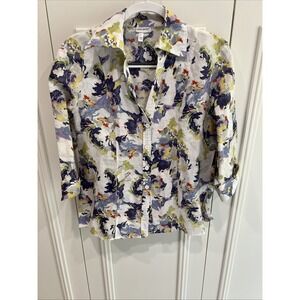 Harve Benard Floral Button Up Shirt Size Large Cotton Linen Artsy Colorful